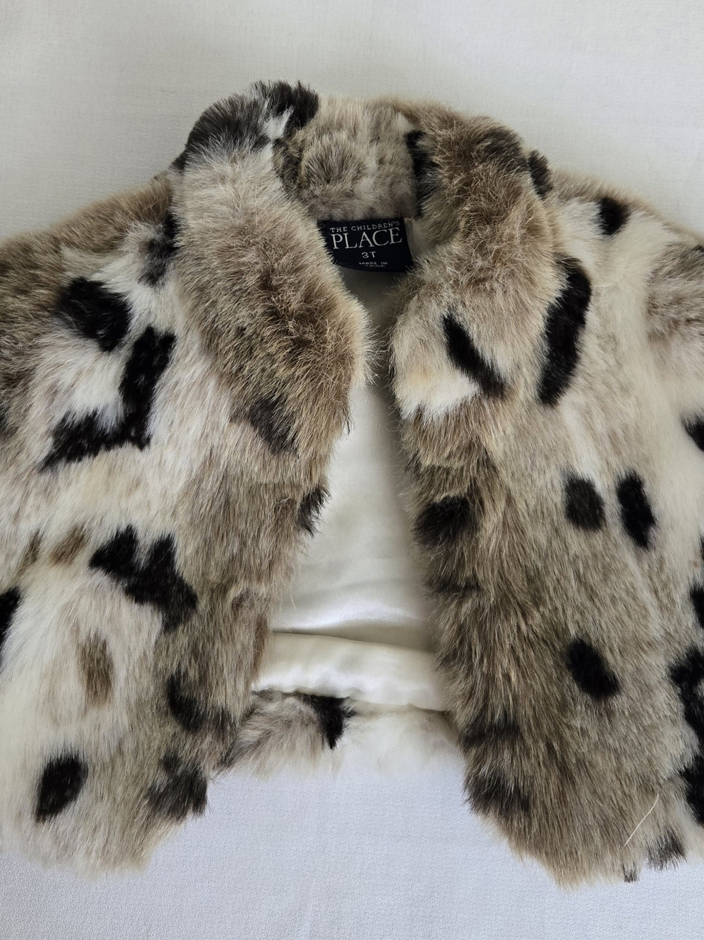 The Children's Place Faux Fur Cropped Jacket - Brown & Black Spot Size 3T. D3 e
